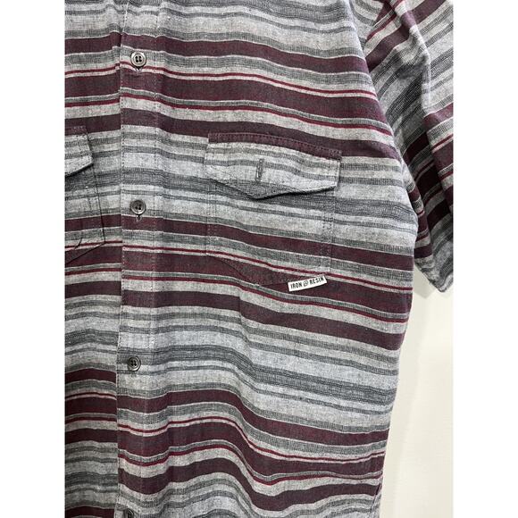 Iron Resin Striped XL Western USA Rodeo Canvas Work Chore Farm Button Up Shirt - Picture 6 of 15